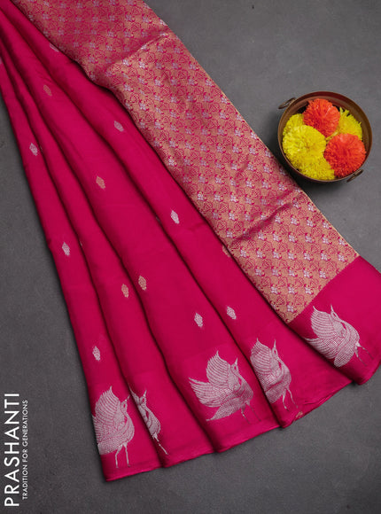 Art kota silk saree pink with silver & gold zari woven buttas and zari woven butta border