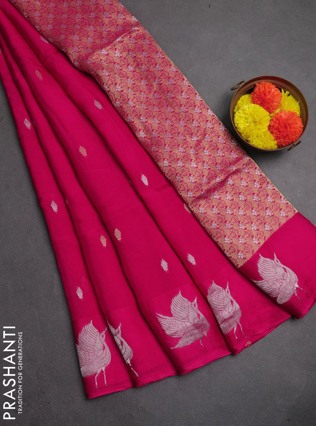 Art kota silk saree pink with silver & gold zari woven buttas and zari woven butta border