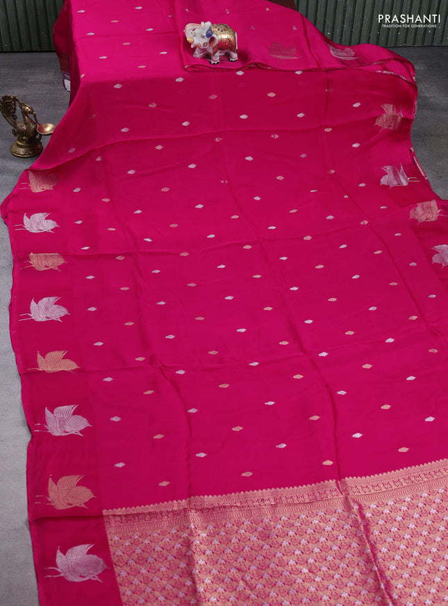 Art kota silk saree pink with silver & gold zari woven buttas and zari woven butta border