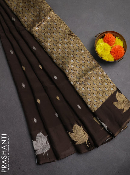 Art kota silk saree coffee brown with silver & gold zari woven buttas and zari woven butta border