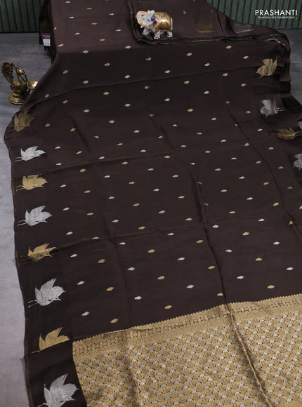 Art kota silk saree coffee brown with silver & gold zari woven buttas and zari woven butta border