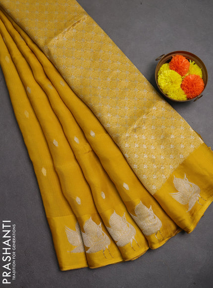Art kota silk saree mustard yellow with silver & gold zari woven buttas and zari woven butta border