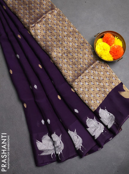 Art kota silk saree violet with silver & gold zari woven buttas and zari woven butta border