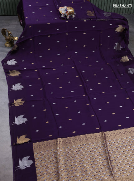 Art kota silk saree violet with silver & gold zari woven buttas and zari woven butta border