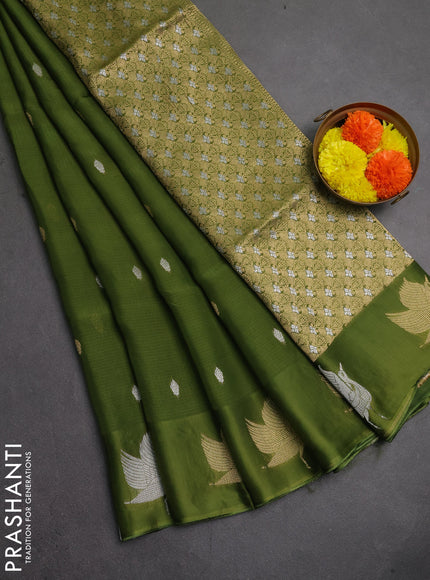 Art kota silk saree mehendi green with silver & gold zari woven buttas and zari woven butta border