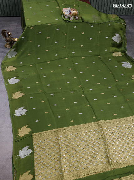 Art kota silk saree mehendi green with silver & gold zari woven buttas and zari woven butta border