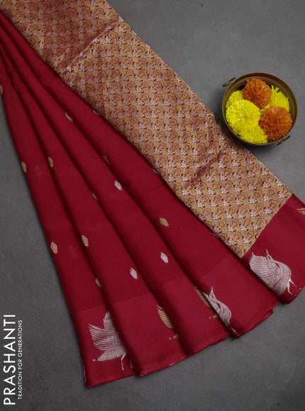 Art kota silk saree red with silver & gold zari woven buttas and zari woven butta border