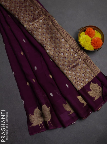 Art kota silk saree deep purple with silver & gold zari woven buttas and zari woven butta border