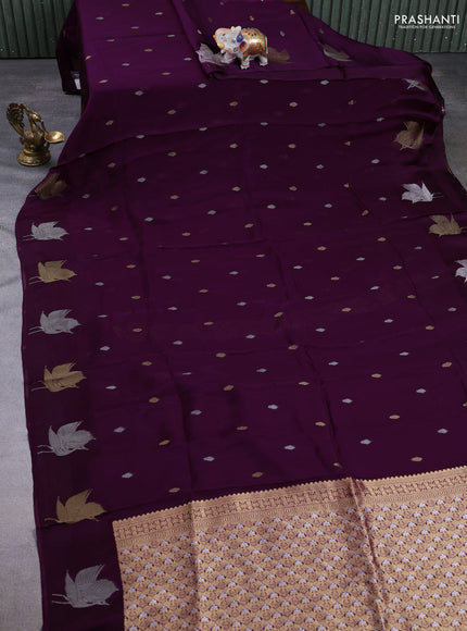Art kota silk saree deep purple with silver & gold zari woven buttas and zari woven butta border