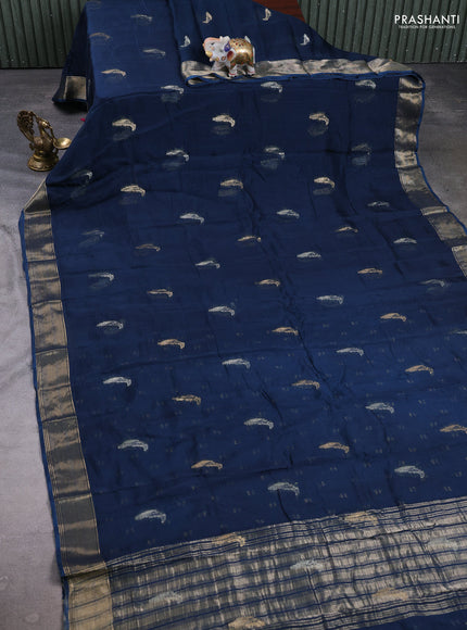 Art kota silk saree peacock blue with zari woven buttas and zari woven border