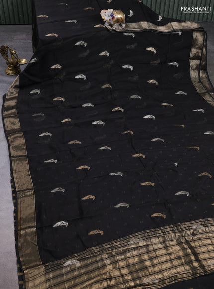 Art kota silk saree black with zari woven buttas and zari woven border