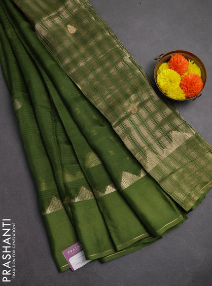 Art kota silk saree mehendi green with zari woven buttas and zari woven border