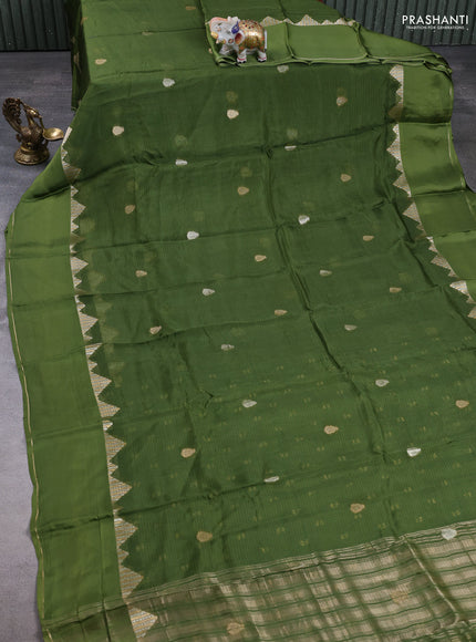 Art kota silk saree mehendi green with zari woven buttas and zari woven border