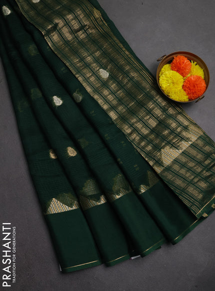 Art kota silk saree bottle green with zari woven buttas and rettapet zari woven border