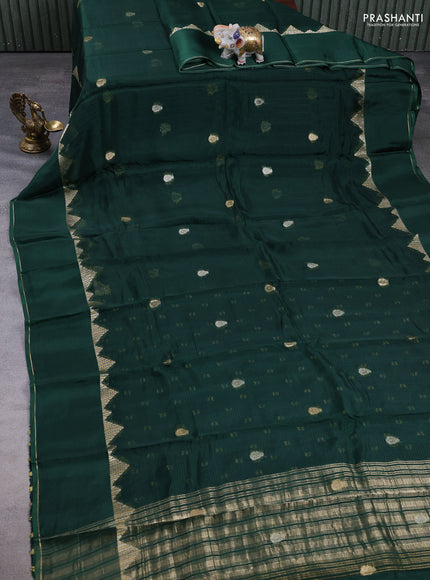 Art kota silk saree bottle green with zari woven buttas and rettapet zari woven border
