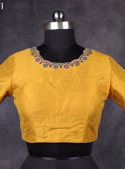 Yellow raw silk readymade kundanwork blouse Yellow and