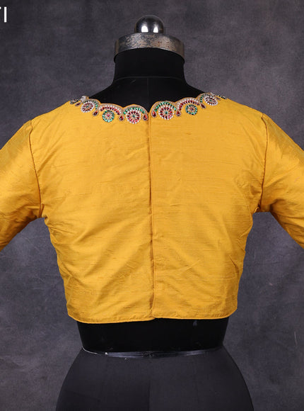 Yellow raw silk readymade kundanwork blouse Yellow and