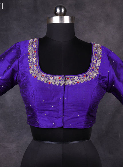 Blue raw silk readymade zardosi work blouse Blue and