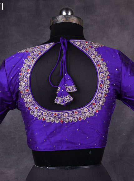 Blue raw silk readymade zardosi work blouse Blue and