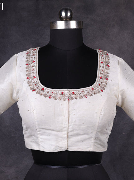 Off white raw silk readymade embroidery work blouse Off white and