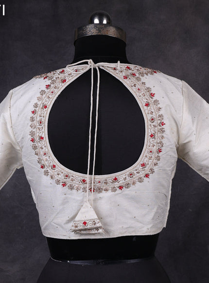 Off white raw silk readymade embroidery work blouse Off white and