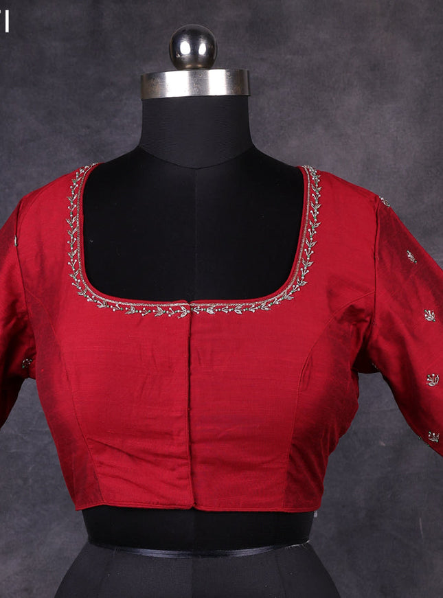 Maroon raw silk readymade embroidery work blouse Maroon and