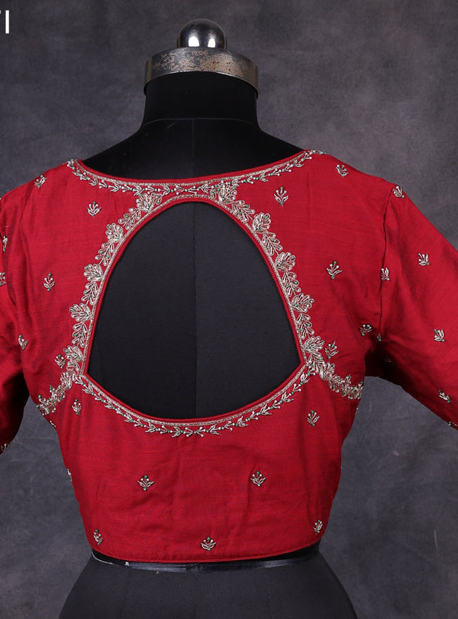 Maroon raw silk readymade embroidery work blouse Maroon and