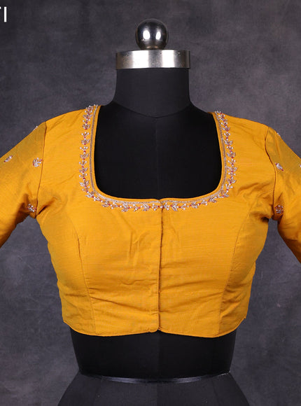 Mustard raw silk readymade embroidery work blouse Mustard and