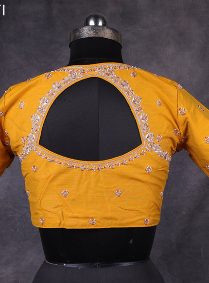 Mustard raw silk readymade embroidery work blouse Mustard and
