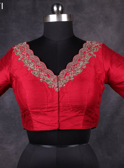 Red raw silk readymade zardosi work blouse Red and