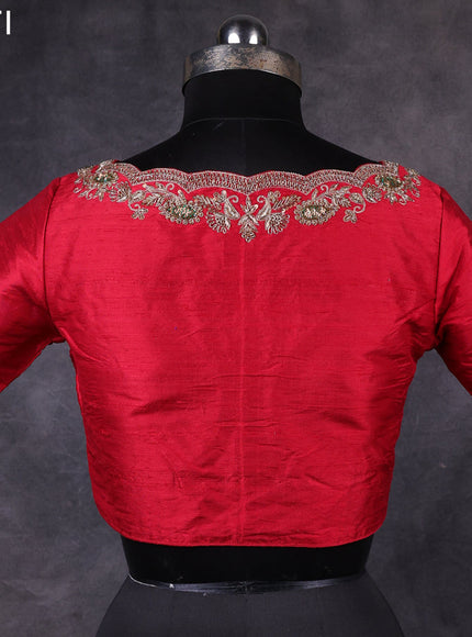 Red raw silk readymade zardosi work blouse Red and