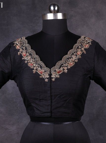 Black raw silk readymade zardosi work blouse Black and