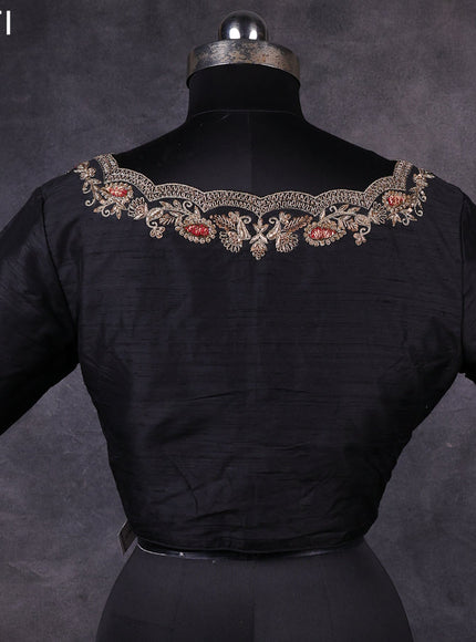Black raw silk readymade zardosi work blouse Black and
