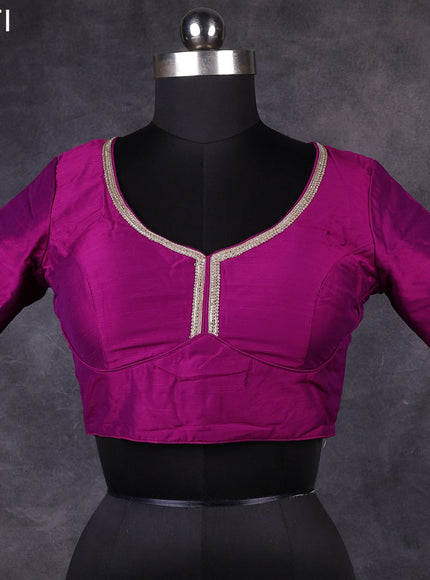 Purple raw silk readymade embroidery work blouse purple and