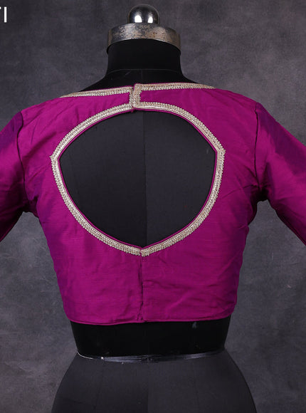 Purple raw silk readymade embroidery work blouse purple and