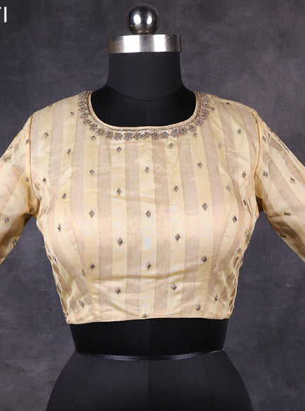 Cream silk readymade embroidery work blouse Cream and