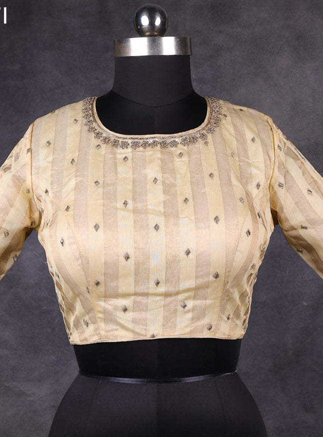 Cream silk readymade embroidery work blouse Cream and