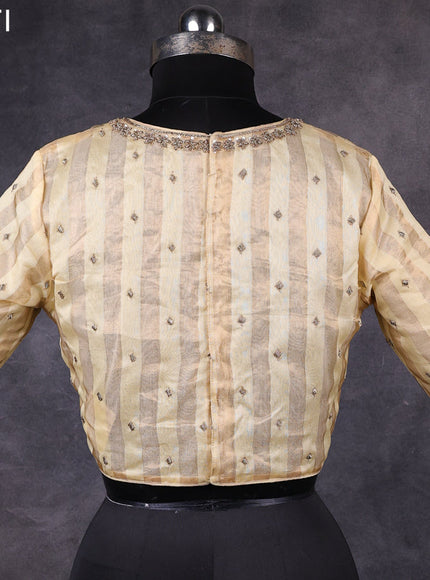 Cream silk readymade embroidery work blouse Cream and