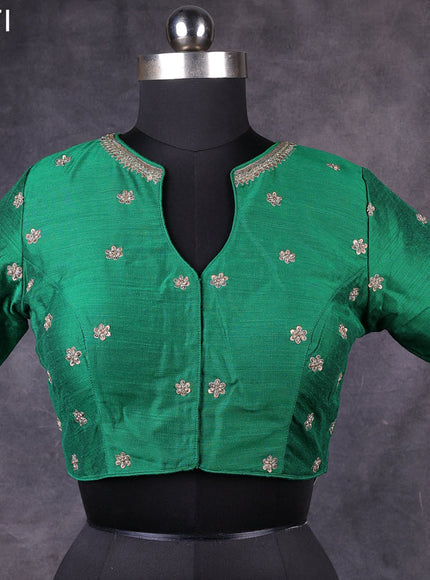 Green raw silk readymade embroidery work blouse Green and
