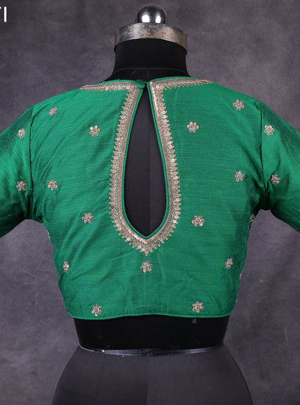 Green raw silk readymade embroidery work blouse Green and