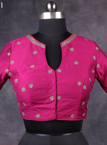 Magenta pink raw silk readymade kundan work blouse Magenta pink and