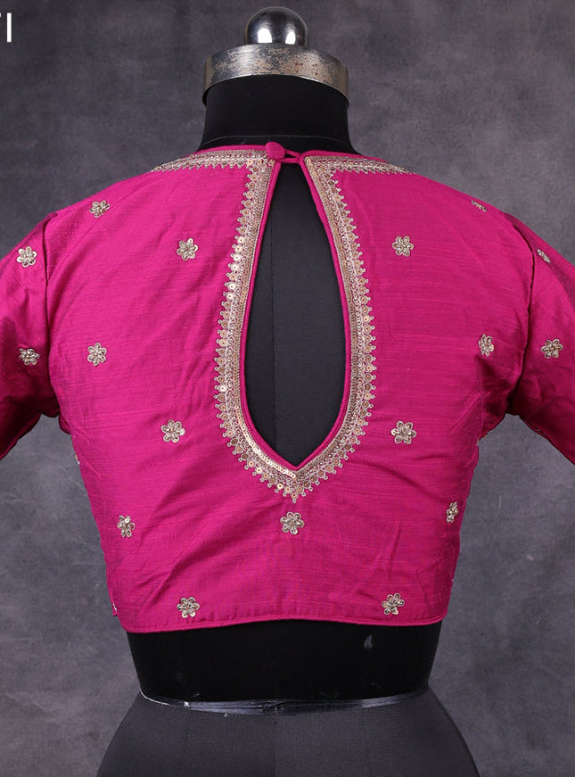 Magenta pink raw silk readymade kundan work blouse Magenta pink and