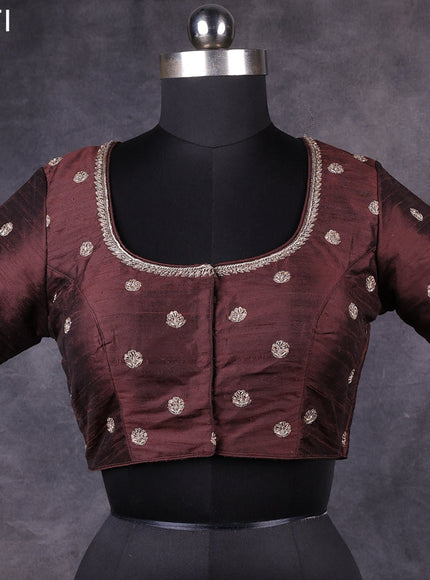 Coffee brown raw silk readymade embroidery work blouse Coffee brown and
