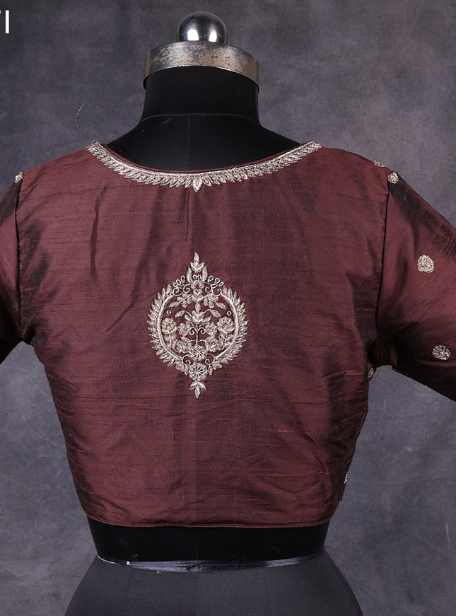 Coffee brown raw silk readymade embroidery work blouse Coffee brown and