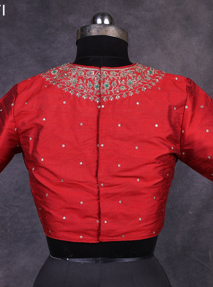 Red raw silk readymade embroidery work blouse Red and