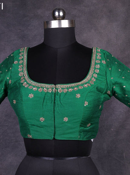 Green raw silk readymade kundan work blouse Green and