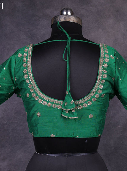 Green raw silk readymade kundan work blouse Green and