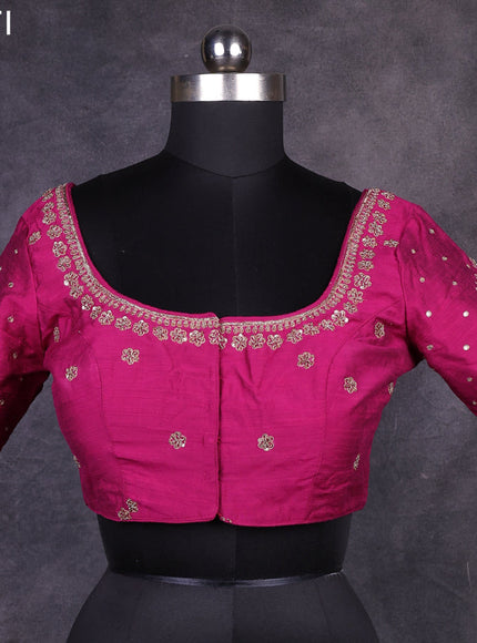 Magenta pink raw silk readymade kundan work blouse Magenta pink and