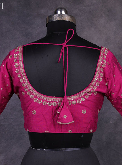 Magenta pink raw silk readymade kundan work blouse Magenta pink and