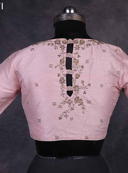 Baby pink raw silk readymade kundan work blouse Baby pink and